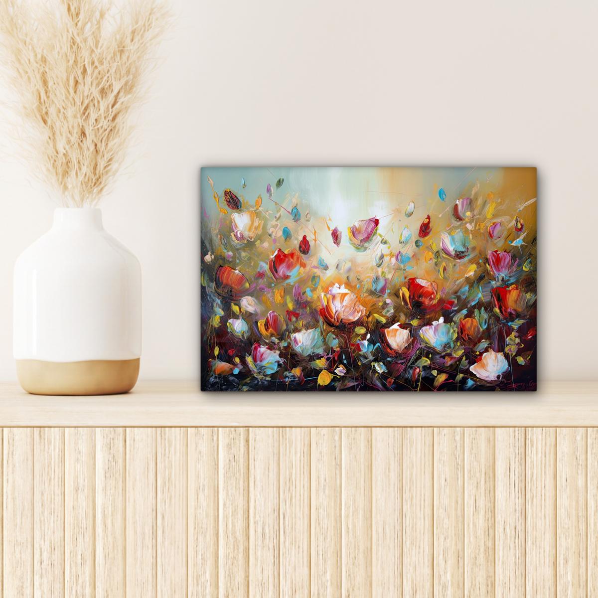 LEINWANDBILD Blumen - Kunst - Natur - Ölgemälde Deko Schlafzimmer 30x20 cm - Multicolor, Textil (30/20cm) - MuchoWow