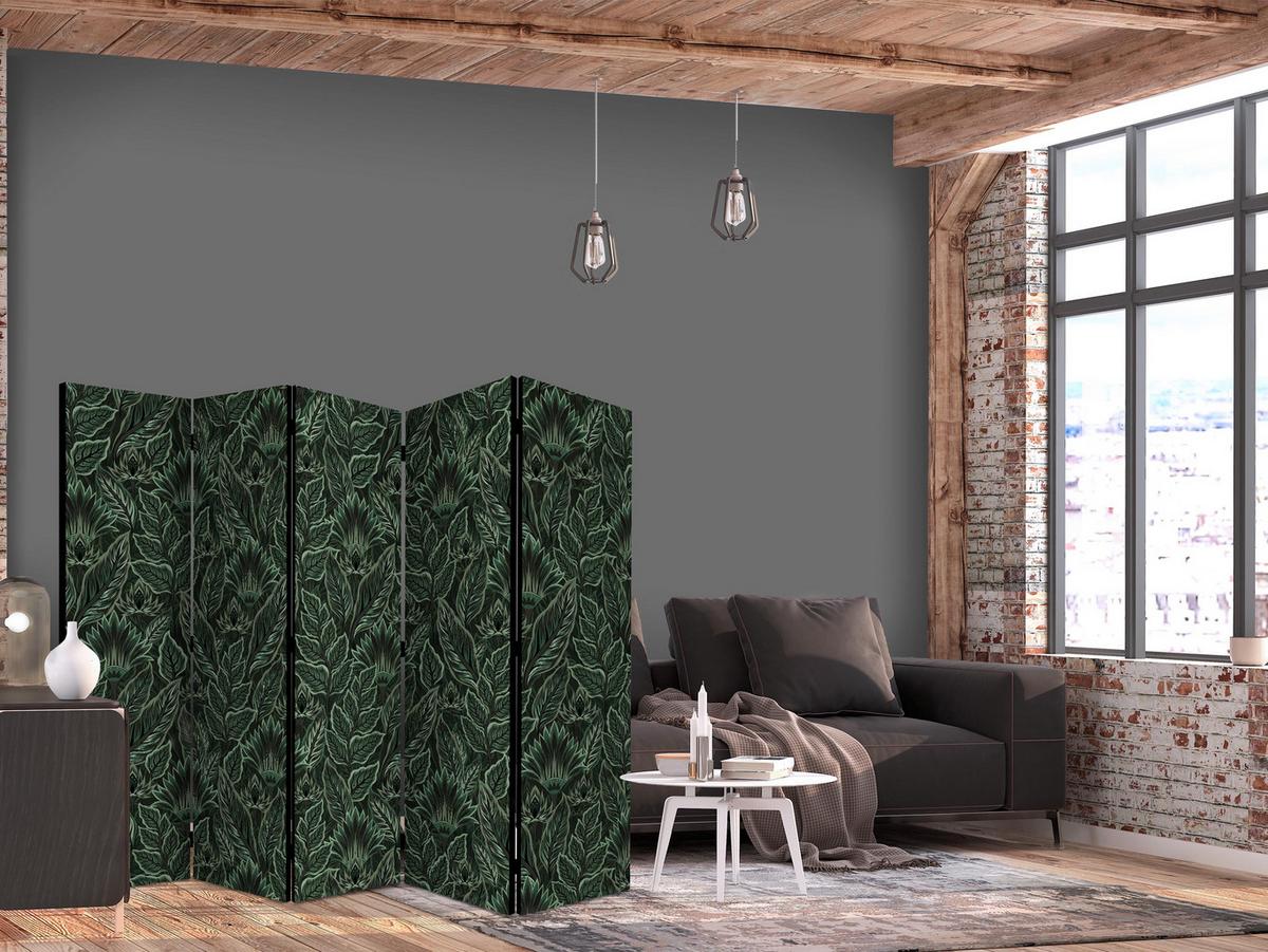 PARAVENT 5-tlg 225x172 cm Grüne Blätter - Grün, Holz/Textil (225/172/3cm) - Muralo