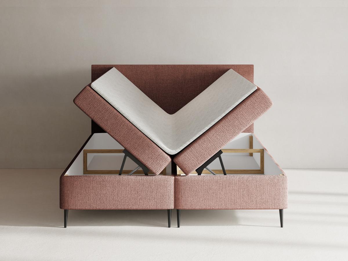 BOXBETT Alba Rise mit Bettkasten, Terrakotta Chenille 180x200 cm – inkl. H4 Taschenfederkern Matratze & Foam Topper - Terracotta/Schwarz, Holz/Textil (180/200cm) - WFL GROUP