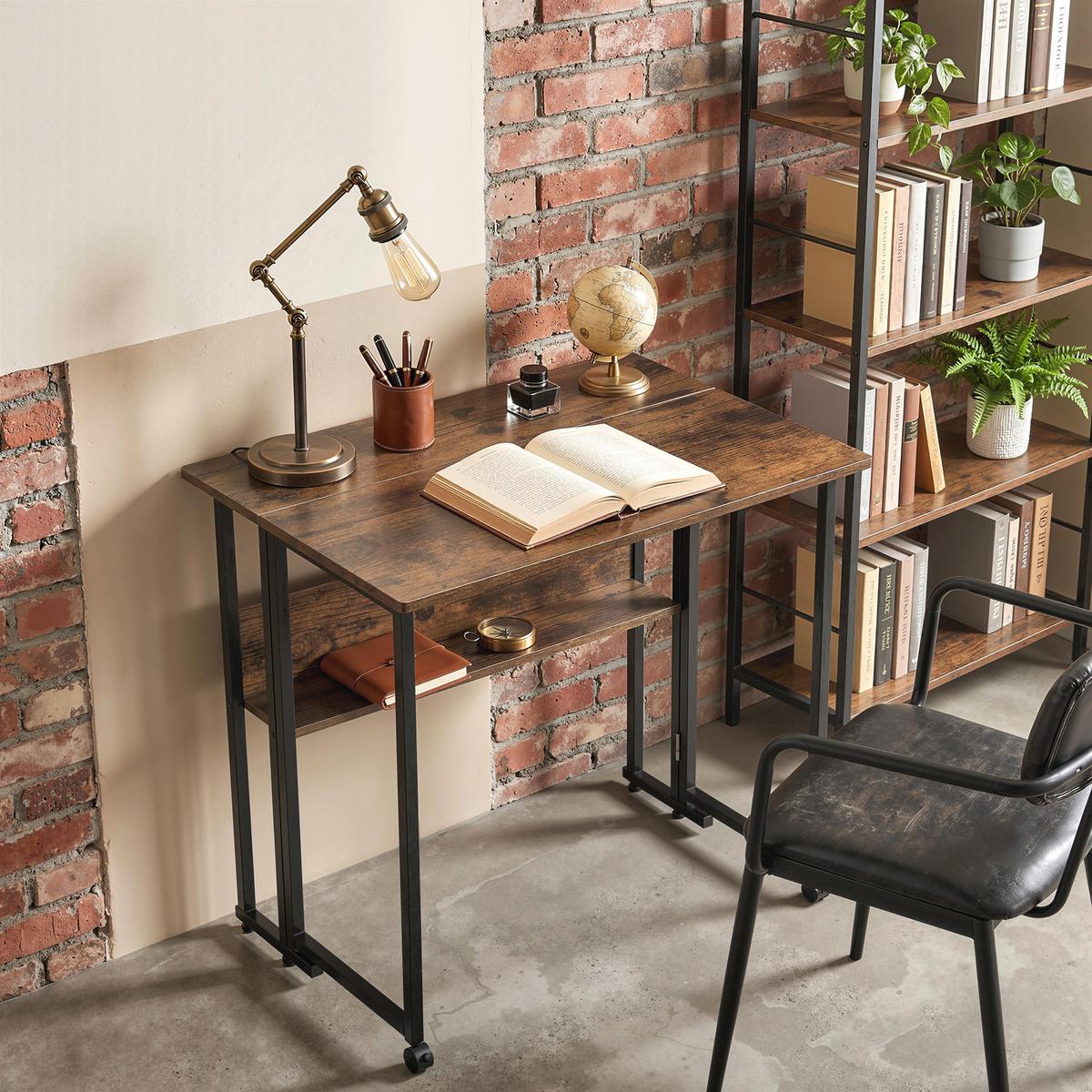 KLAPPBARER-SCHREIBTISCH Spanplatte Metall Rustikales-Braun - Braun, Holzwerkstoff (80/58/75cm) - HOMCOM