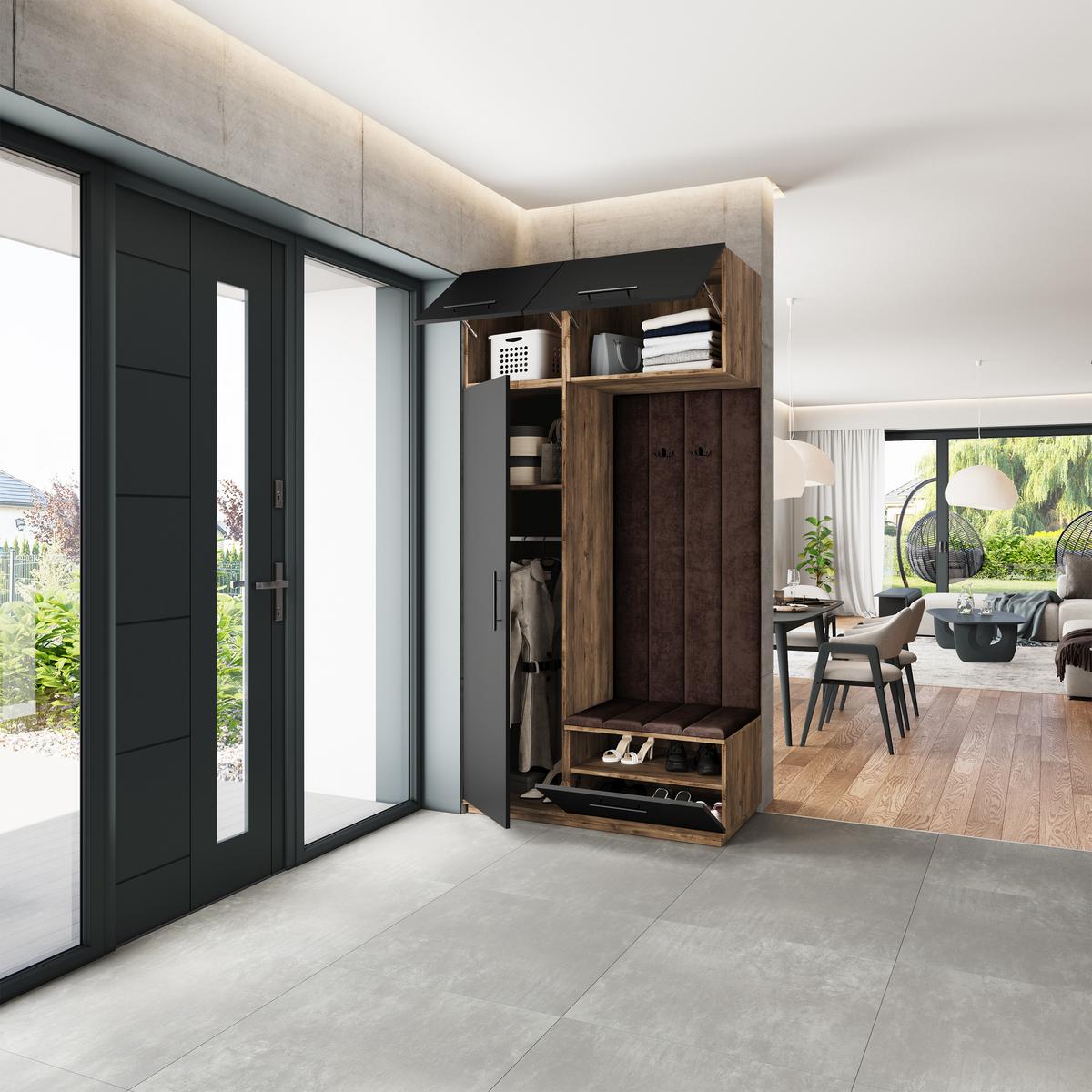 GARDEROBENSCHRANK REMA 120/240/60 cm Modern Garderobe-Set Eiche Lefkas - Eichefarben/Schwarz, Holzwerkstoff (120/240/60cm) - MASSENO