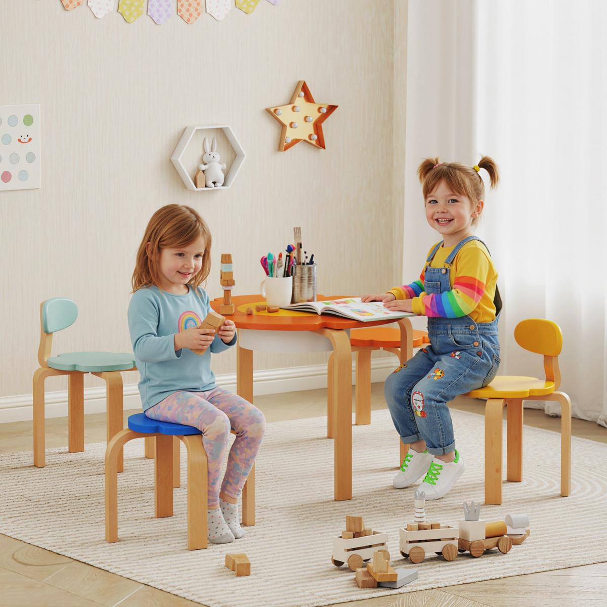 KINDERSITZGRUPPE 5er Set Pappelholz Polyester Mehrfarbig - Multicolor, Holz (69/45/69cm) - AIYAPLAY