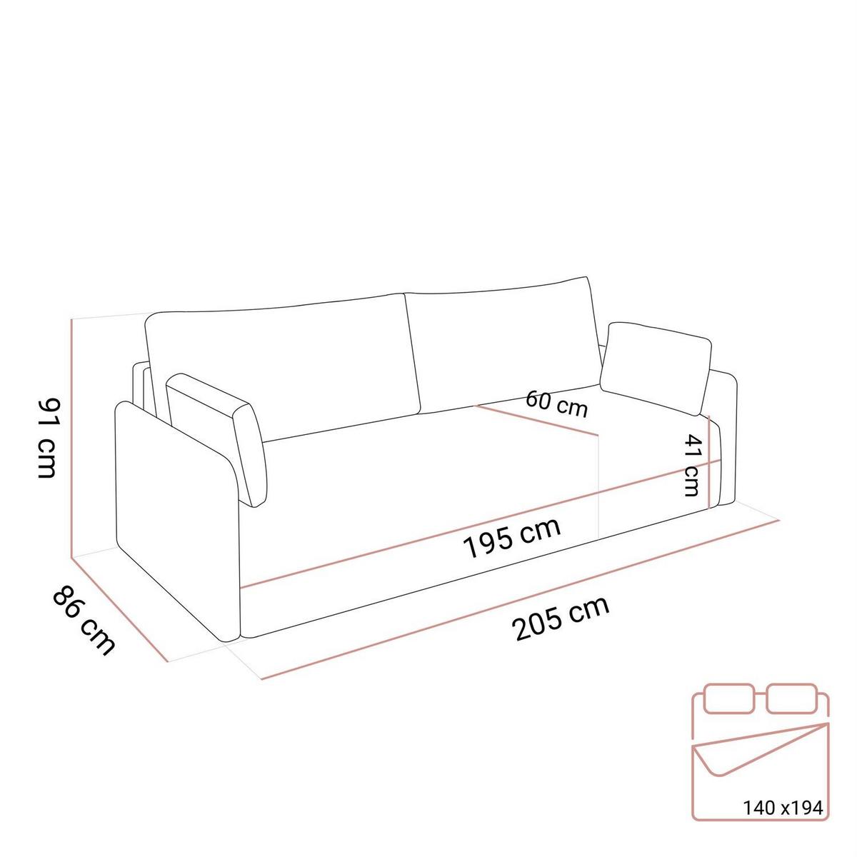 SOFA NUBO mit Schlaffunktion und Bettkasten Harmony 80 - Grau, Textil (205/91/86cm) - Lookway