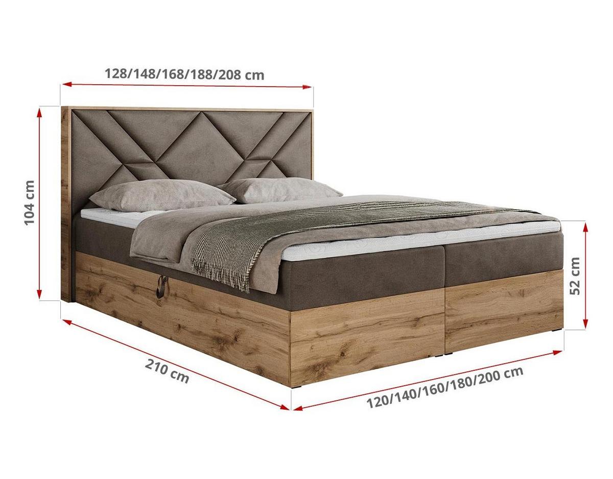 BOXBETT GUNAR - 140/200 Braun Velvet - H4 - Braun, Holz/Textil (140/200cm) - MKS
