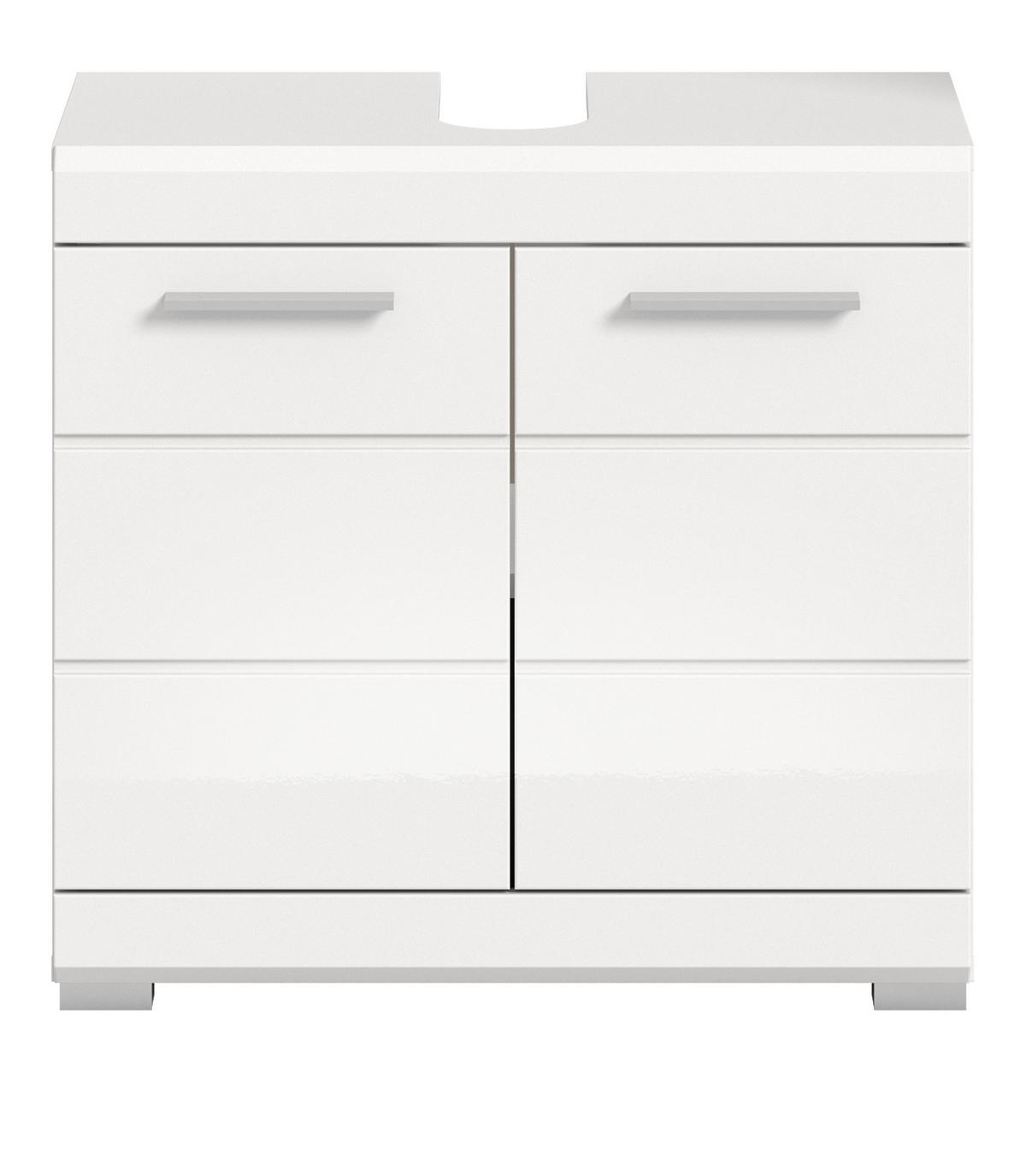 WASCHBECKENUNTERSCHRANK weiß Hochglanz 60 cm mit Rillenoptik - Weiß Hochglanz/Silberfarben, Holzwerkstoff/Kunststoff (60/56/34cm) - Inn.Furn