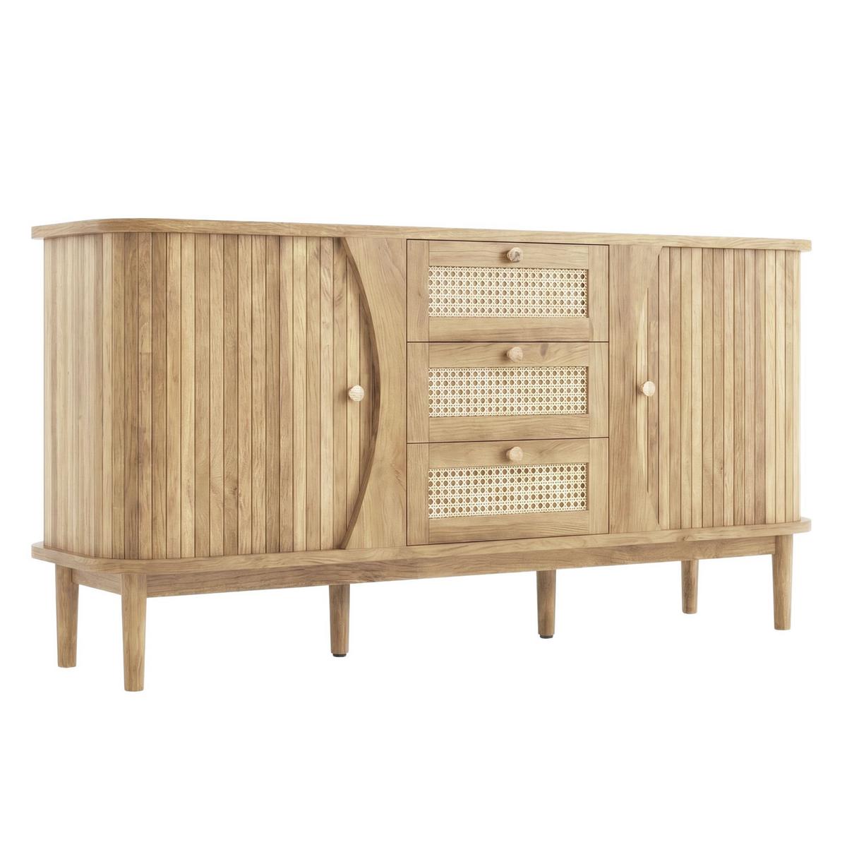 SIDEBOARD Rattan Kommode mit Schiebetüren, 140.5/40/76cm - Kirschbaumfarben, Holzwerkstoff (140/76/40cm) - Urban Meuble