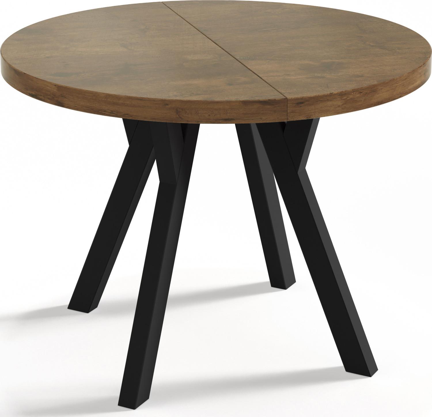 ESSTISCH Twixy runder ausziehbarer, Lefkas Eiche 100-150/100/76 cm - Alteiche/Schwarz, Holz/Holzwerkstoff (100/150/76cm) - WFL GROUP