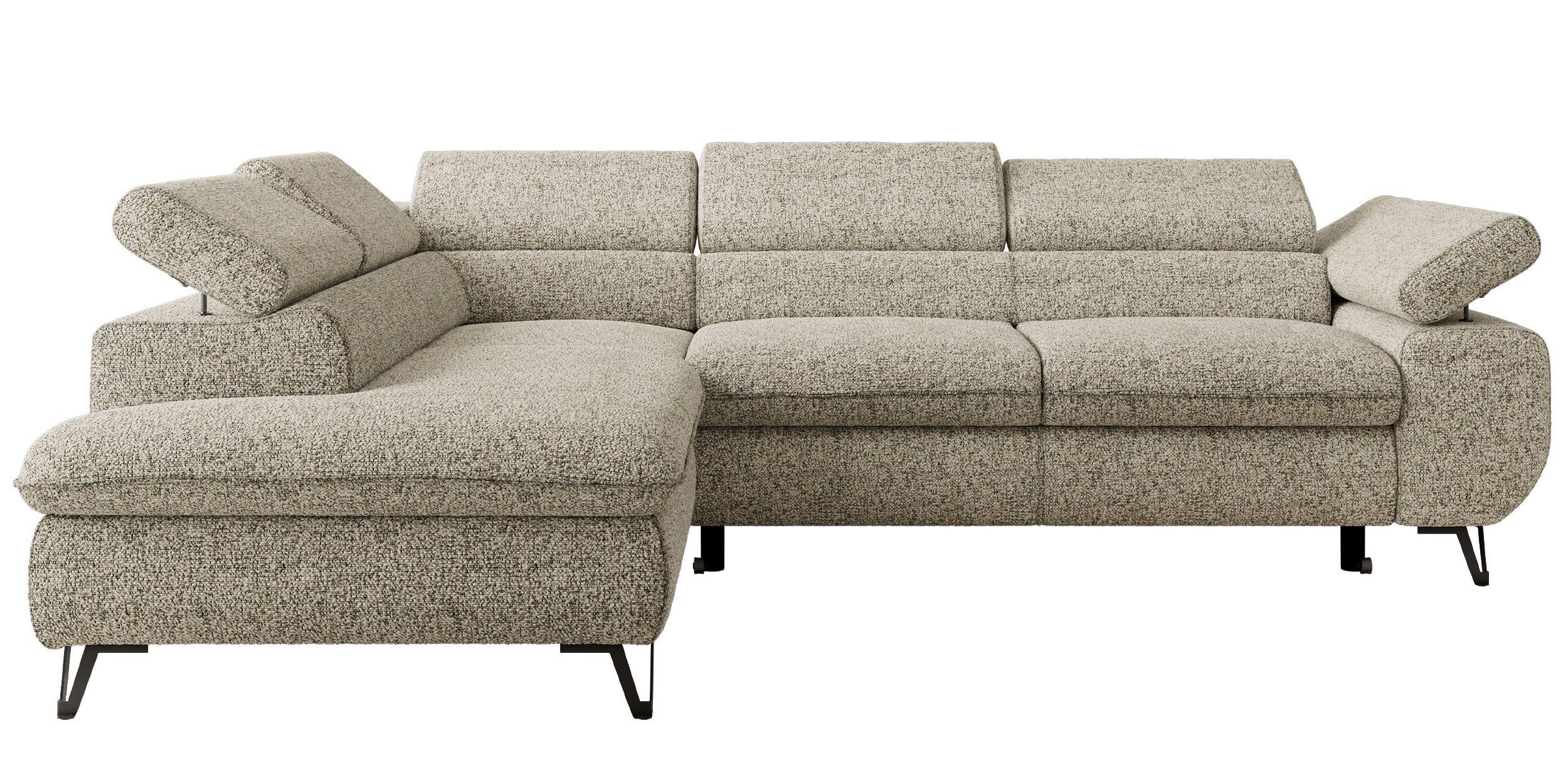 ECKSOFA PABLO L Beige Struktur - Links Seite - Beige/Schwarz, Textil/Metall (208/273cm) - MKS
