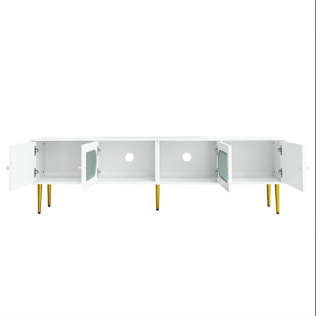 LOWBOARD mit Glasfüßen, Glasregalen und frosted Glastüren - Weiß, Glas/Holzwerkstoff (170/50/35cm) - Urban Meuble