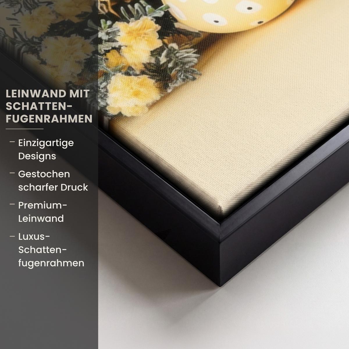 LEINWAND Bilder mit Rahmen - Eier - Kaninchen - Pastellfarbtöne - 50x50 - Hellgelb, Textil (50/50cm) - MuchoWow