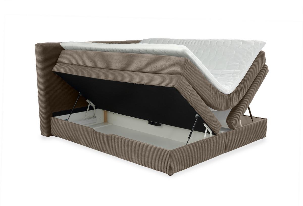 BOXSPRINGBETT 180x200 cm, 7-Zonen-Tonnentaschen-Federkernmatratzen H3, Topper, Bonell-Federkern, 2 Bettkästen, Cord Braun Taupe / 20040 - Schwarz/Braun, Kunststoff/Textil (180/200cm) - luma-home