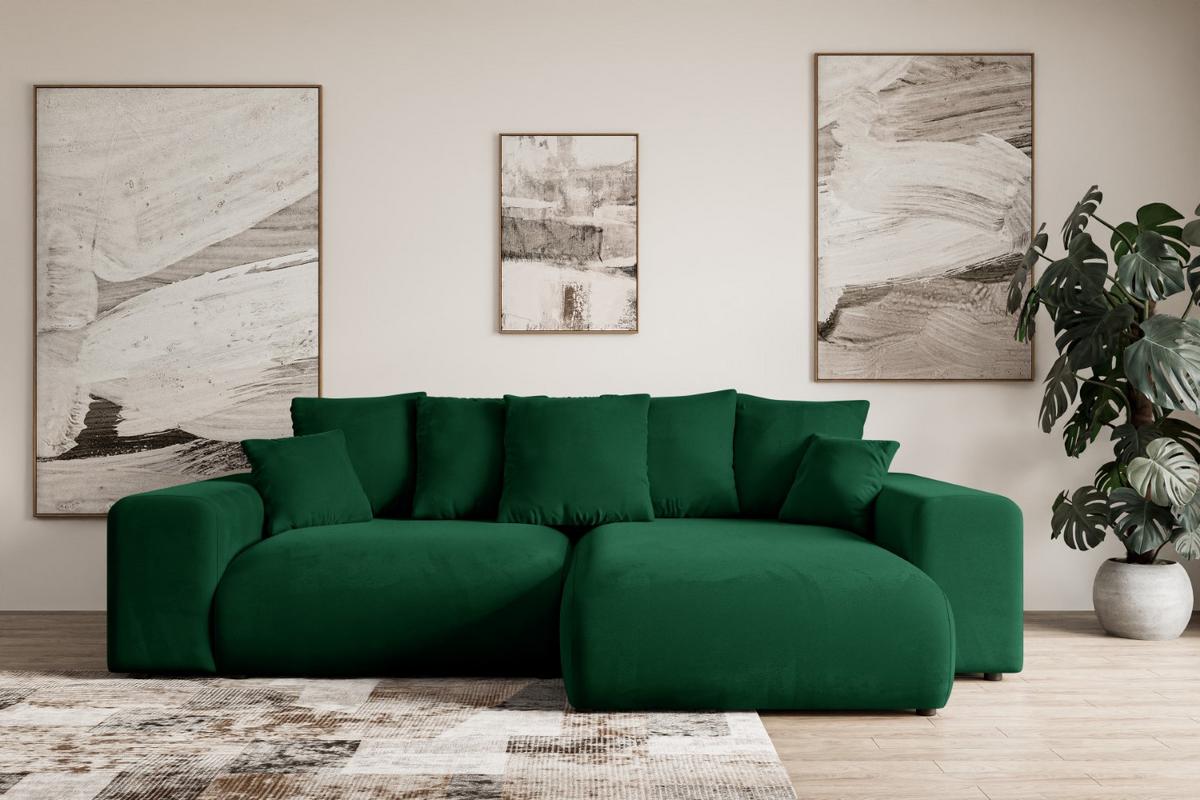 ECKSOFA Ottomane rechts ESKAR-L 266x176x72 Dunkelgrün Cord - Dunkelgrün/Schwarz, Holzwerkstoff/Kunststoff (176/266cm) - ALTDECOR