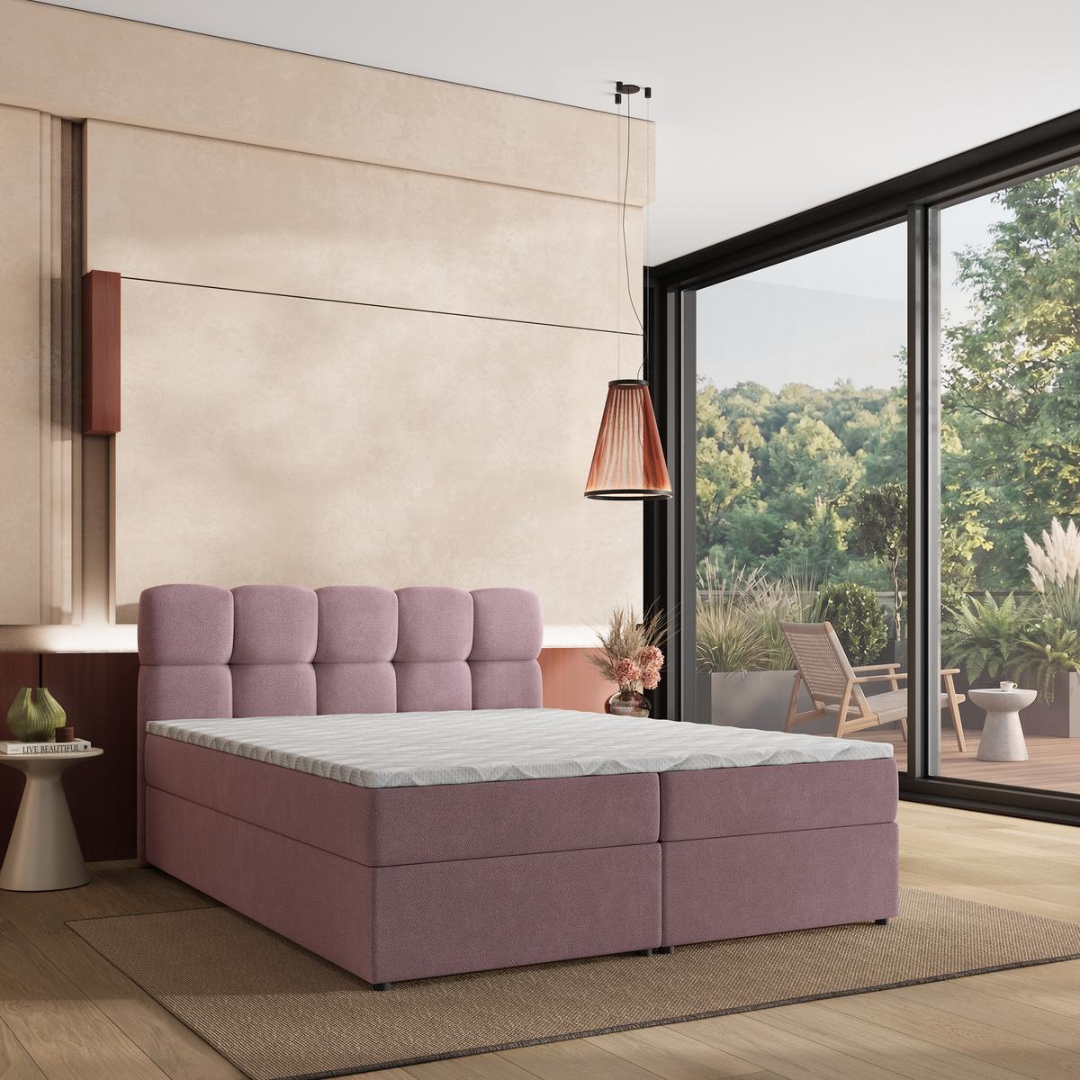 BOXBETT MERU 140x200 cm mit Matratze und Topper - Rosa - Rosa, Holz (140/200cm) - MASSENO