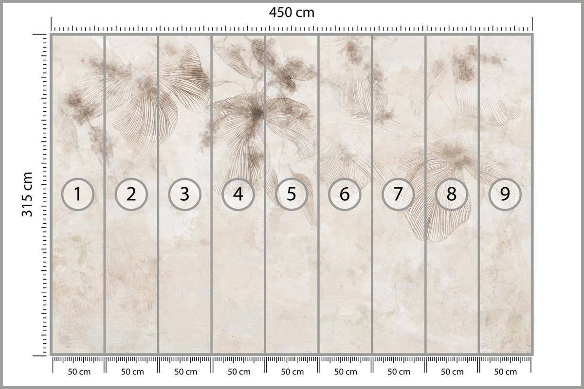FOTOTAPETE für Wohnzimmer Boho Blumen auf Beton Natur Vintage 450x315 - Beige/Braun, Papier (450/315cm) - Muralo