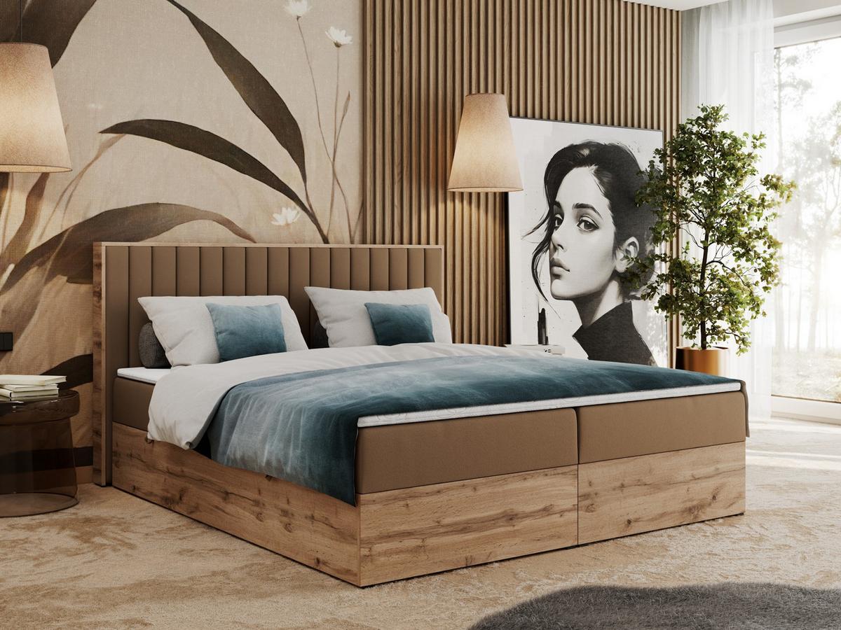 BOXBETT ALBERO 4 - 140/200 Braun Kunstleder - H3 - Braun, Holz/Textil (140/200cm) - MKS