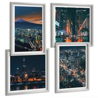 BILDER SET 4er Set - 50x50 cm & 40x60 cm Silberner Rahmen - Bergpanorama der Stadt bei Nacht - Silberfarben, Kunststoff (50/50cm) - TULUP