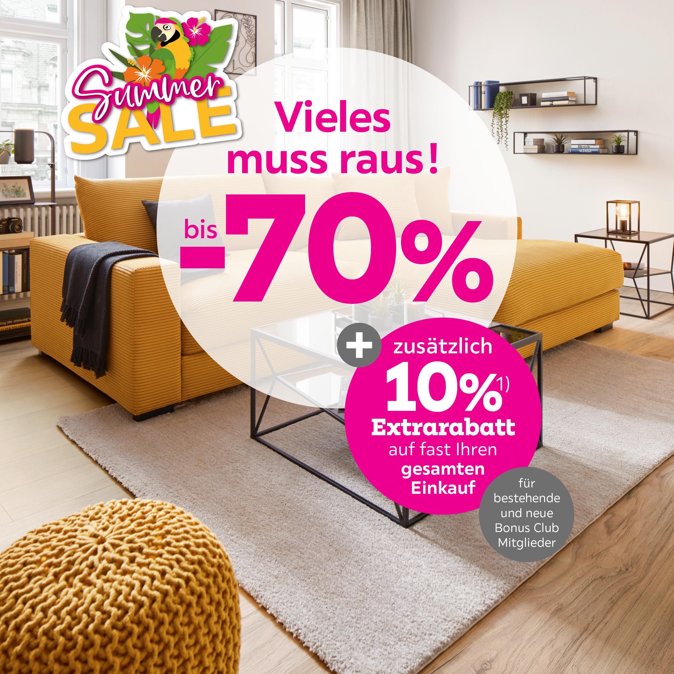 SALE bis zu -70% + zusätzlich 10% Extrarabatt auf fast Ihren gesamten Einkauf für bestehende und neue Bonus Club Mitglieder