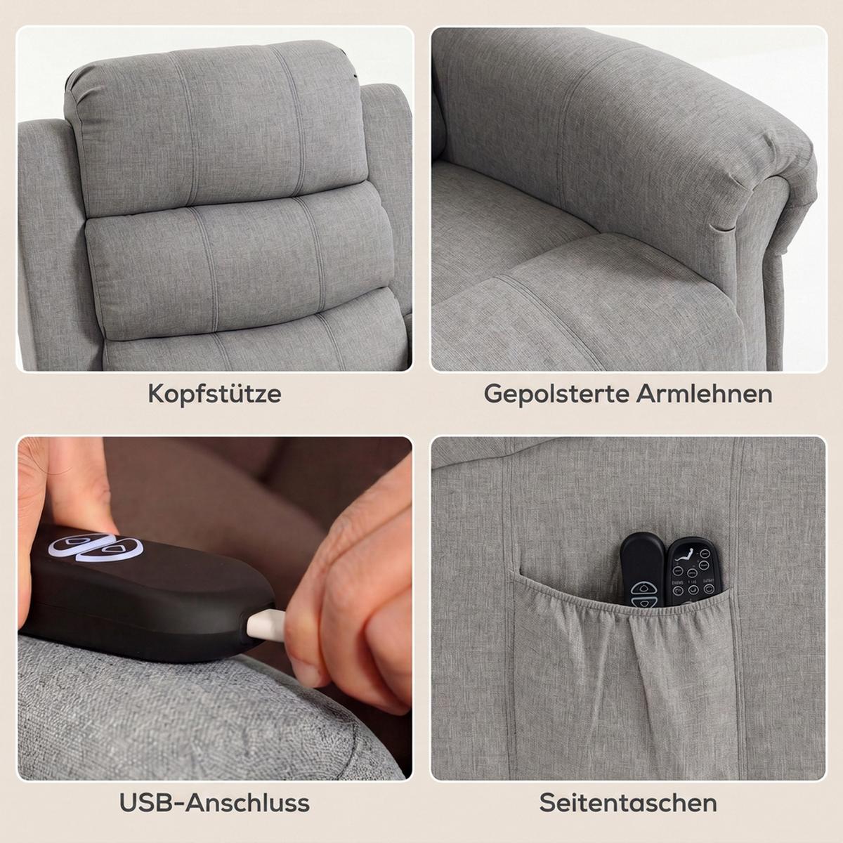 RELAXSESSEL Polyester Hellgrau - Hellgrau/Schwarz, Textil/Metall (87/108/87.5cm) - HOMCOM