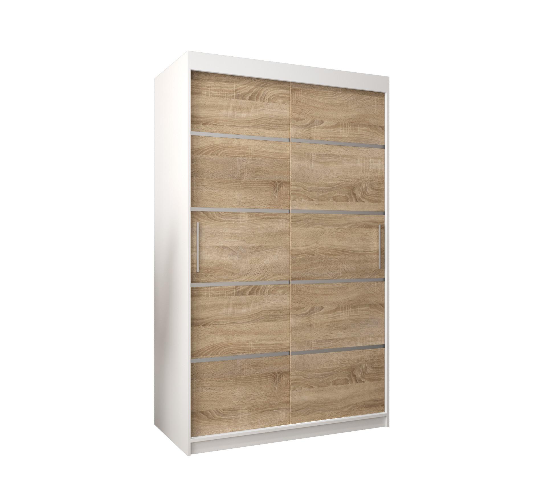 SCHWEBETÜRENSCHRANK 200/120/62 2-türig - Silberfarben/Weiß, Holz/Kunststoff (120/200/62cm) - MÖBEL KRYSPOL
