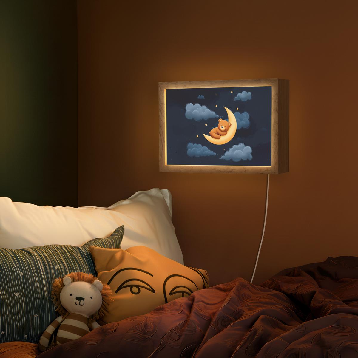 WANDLEUCHTE Teddybär - Mond - Wolken - Sterne 30x20 cm - Dunkelblau, Holzwerkstoff (30/20/8cm) - OnlyWow