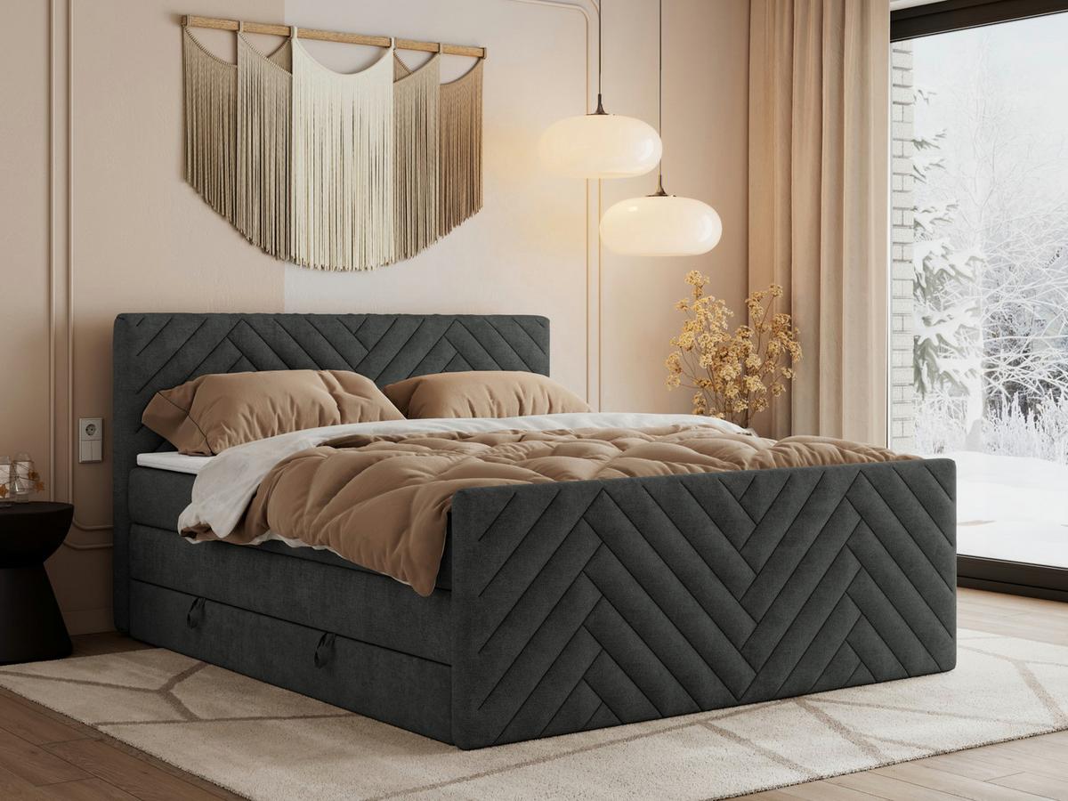 BOXSPRINGBETT PARIS KING DUO - 180/200 - Dunkelgrau Struktur - H3 - Dunkelgrau, Holz/Textil (180/200cm) - MKS
