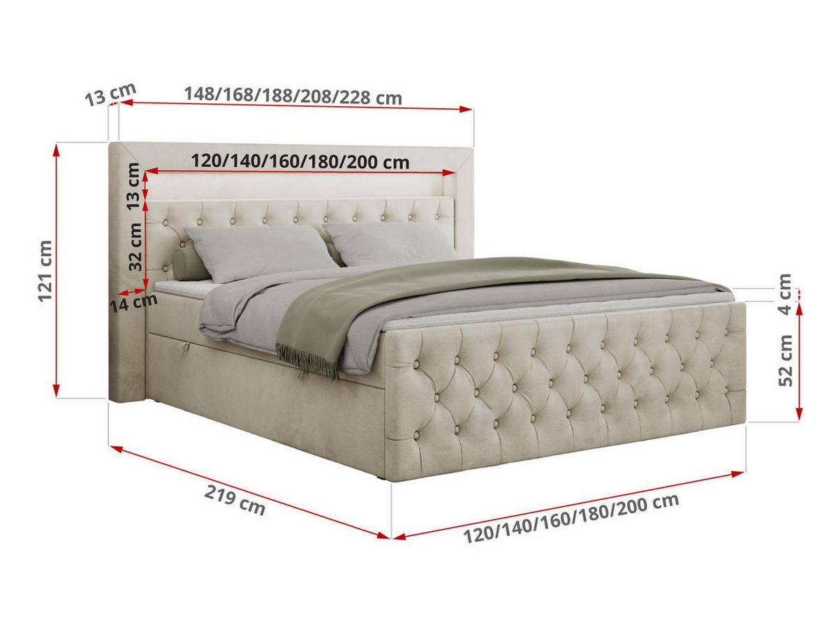 BOXBETT GOLD-9 LED 200/200 Beige Velvet - H4 - Beige, Holz/Textil (200/200cm) - MKS