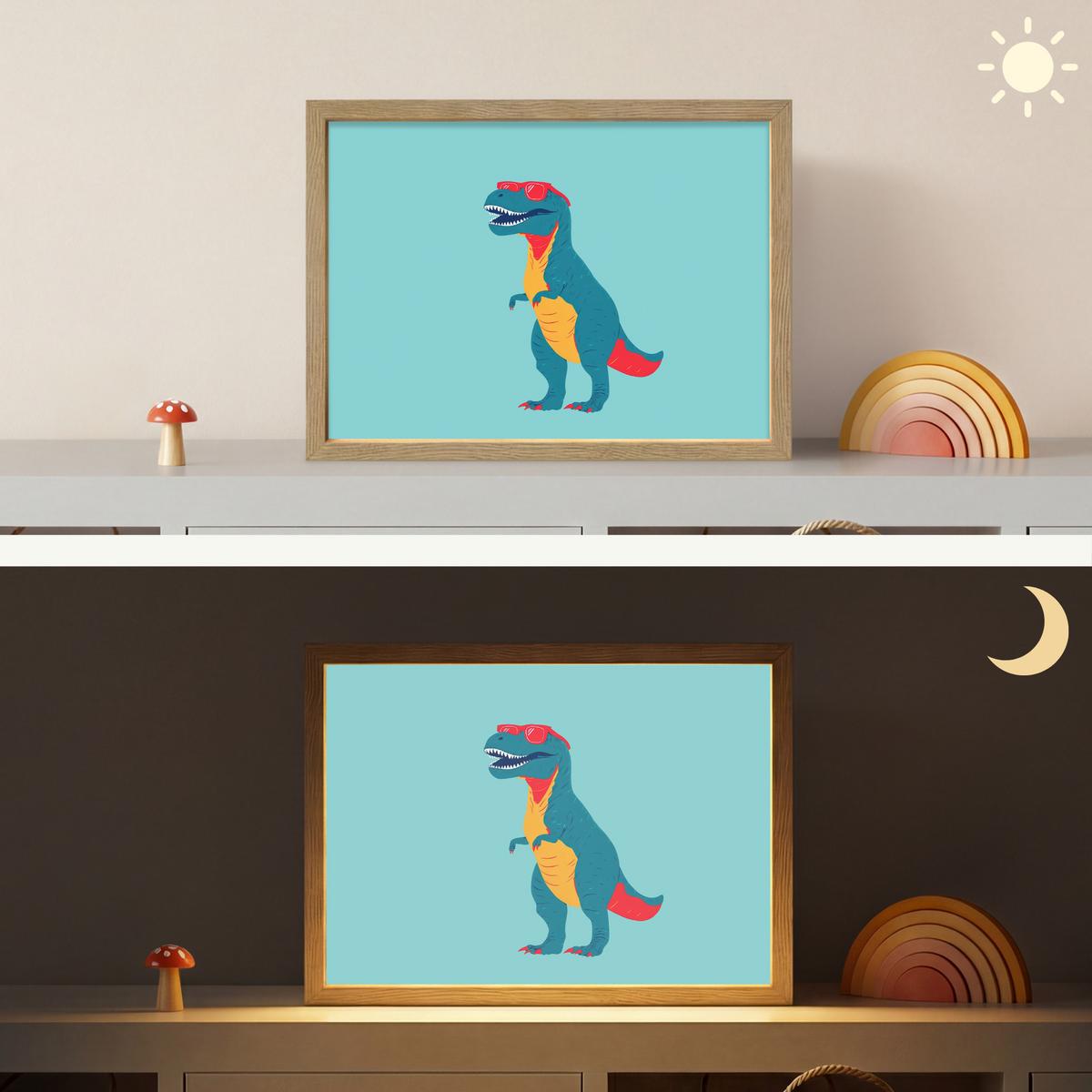 WANDLEUCHTE MIT AKKU Dinosaurier - Blau - Sonnenbrille 40x30 cm - Hellblau, Holzwerkstoff (40/30/8cm) - OnlyWow