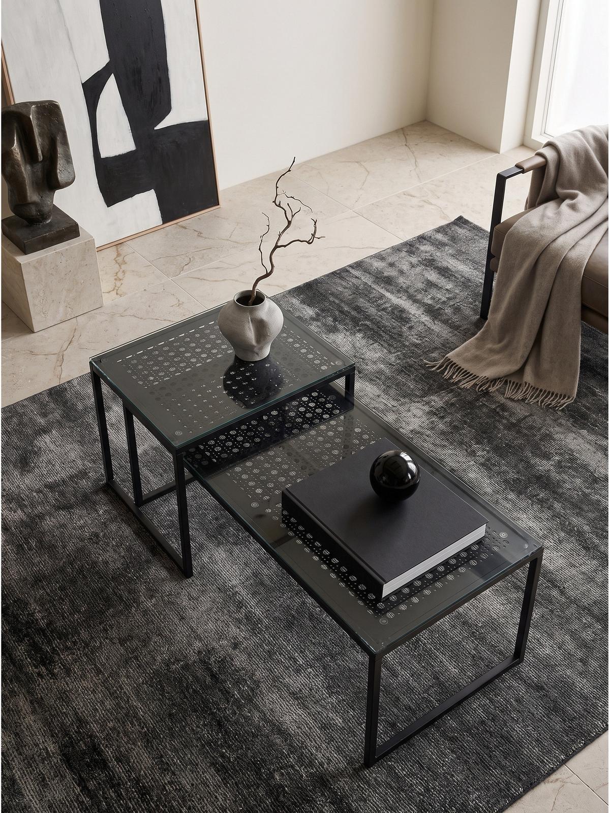 SOFATISCHE 2er-Set ALCUDIA, Einscheibensicherheitsglas, Schwarz, 100 x 40 x 35 cm - Schwarz, Glas/Metall (40/100/35cm) - KADIMA DESIGN