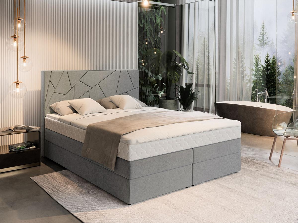 BOXBETT TRANI 140x200 cm mit Matratze und Topper - Hellgrau - Hellgrau, Holz (140/200cm) - MASSENO