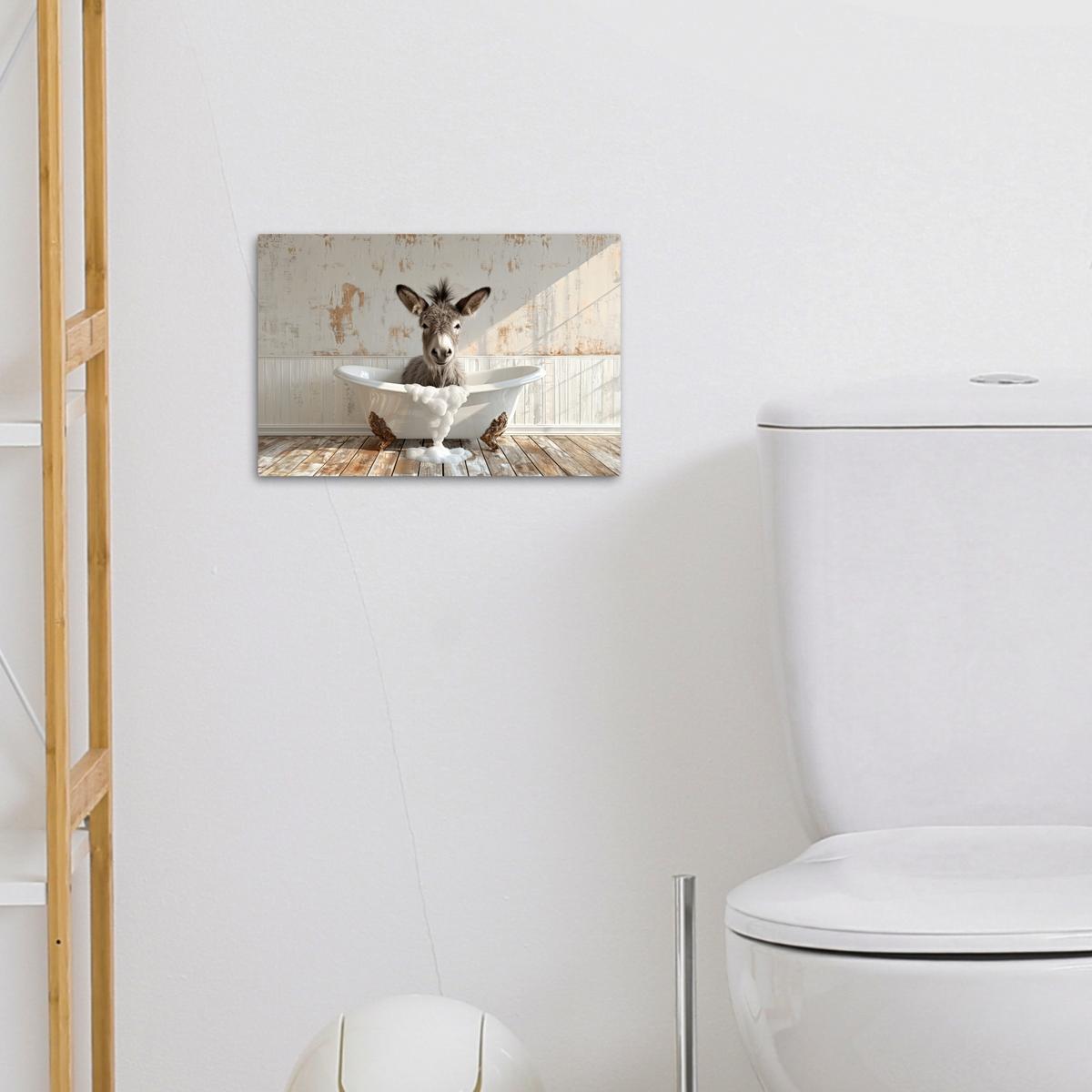 LEINWANDBILD Esel - Tiere - Badewanne - Schaumstoff Deko Schlafzimmer 30x20 cm - Weiß, Textil (30/20cm) - MuchoWow