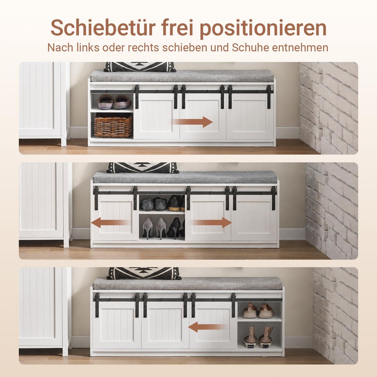 SCHUHBANK mit Sitzfläche 120x45x35cm Weiß, 3 Schiebetüren, Sitzfläche bis 200 kg, für Flur und Diele - Schwarz/Weiß, Holzwerkstoff/Metall (120/45/35cm) - SoBuy