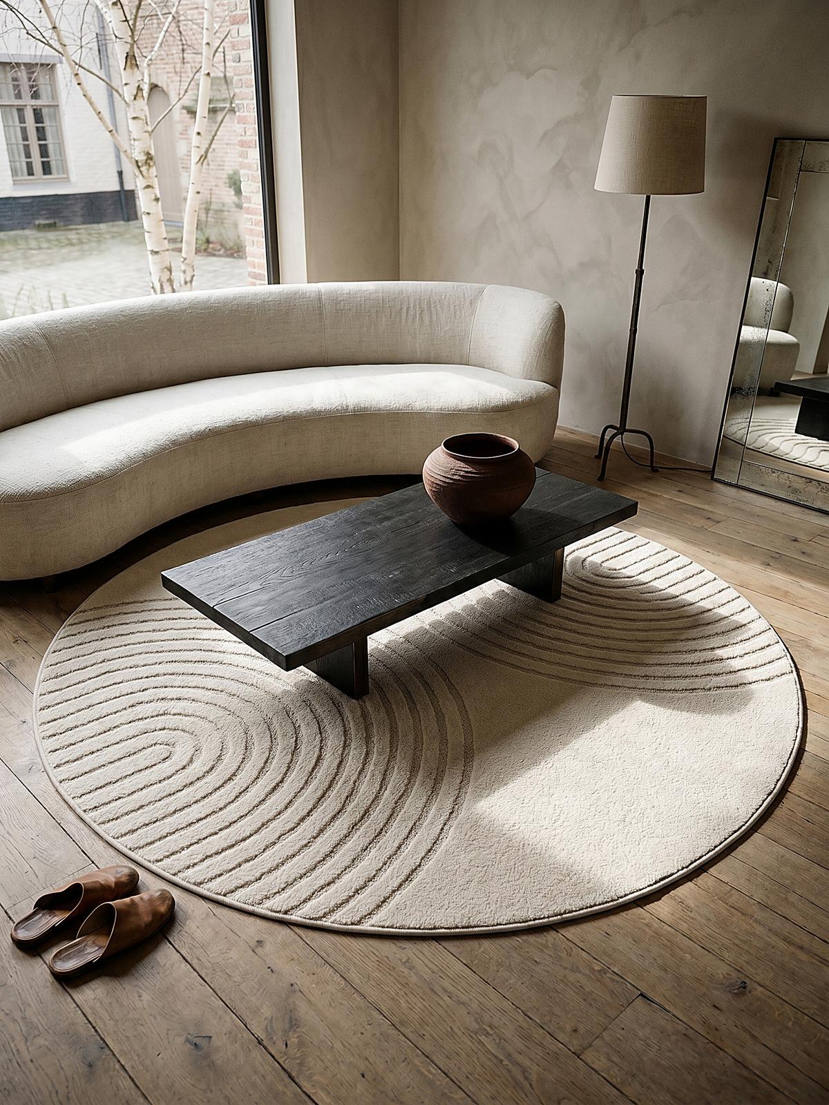 RUNDTEPPICH Geometrisch MUOTA Polypropylen Creme 120 x 120 cm - Beige, Textil (120/120cm) - KADIMA DESIGN