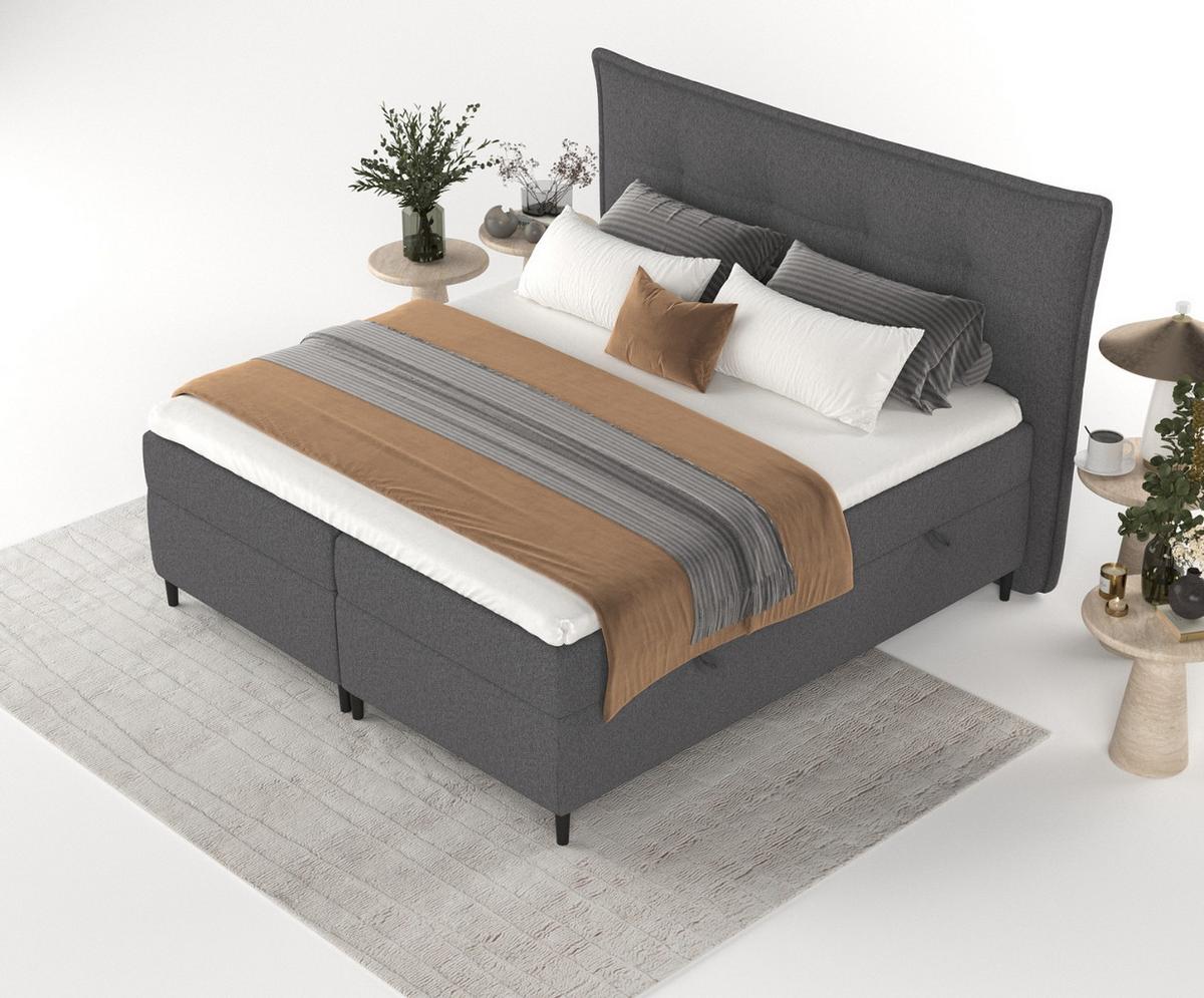 BOXBETT Las Palmas 140/200 cm Anthrazit im Megan Stoff - Anthrazit/Schwarz, Holz/Holzwerkstoff (140/200cm) - AltaBeds