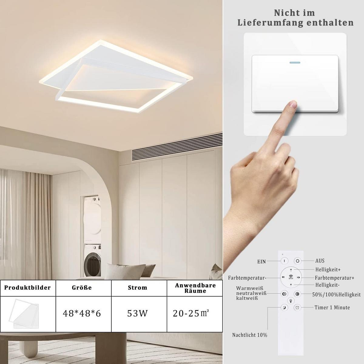 LED-DECKENLEUCHTE Alexander 48/48/6 cm - Weiß, Metall (48/48/6cm) - Nettlife