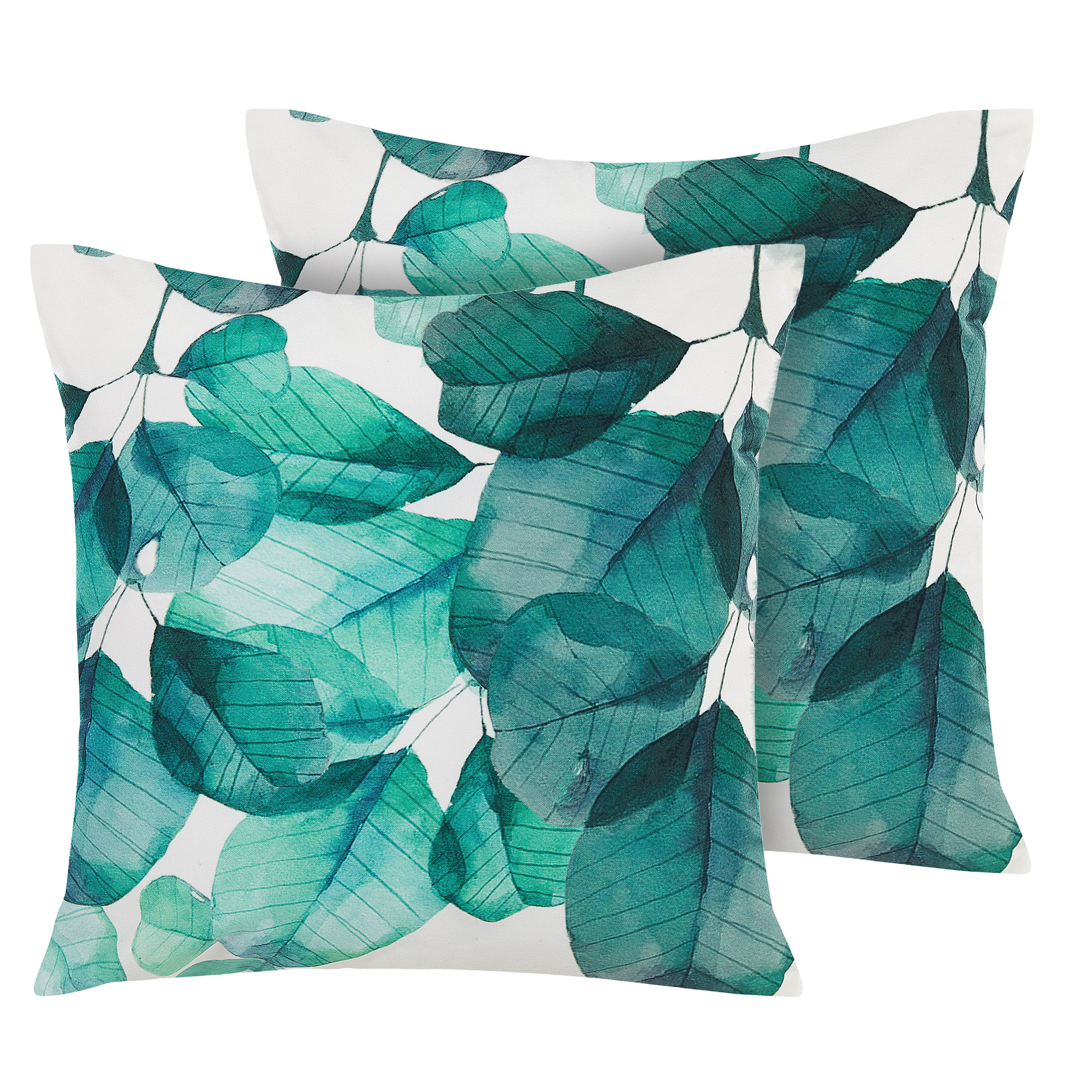 GARTENKISSEN 2er-Set Blättermotiv türkis/blau/weiß 45/45 cm Trebbo - Blau, Textil (45/45cm) - Beliani