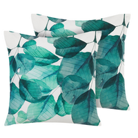 GARTENKISSEN 2er-Set Blättermotiv türkis/blau/weiß 45/45 cm Trebbo - Blau, Textil (45/45cm) - Beliani