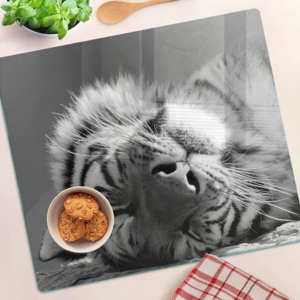 GLASPLATTE 60x52 cm Schlafender Tiger - Hellgrau, Glas (60/52cm) - TULUP