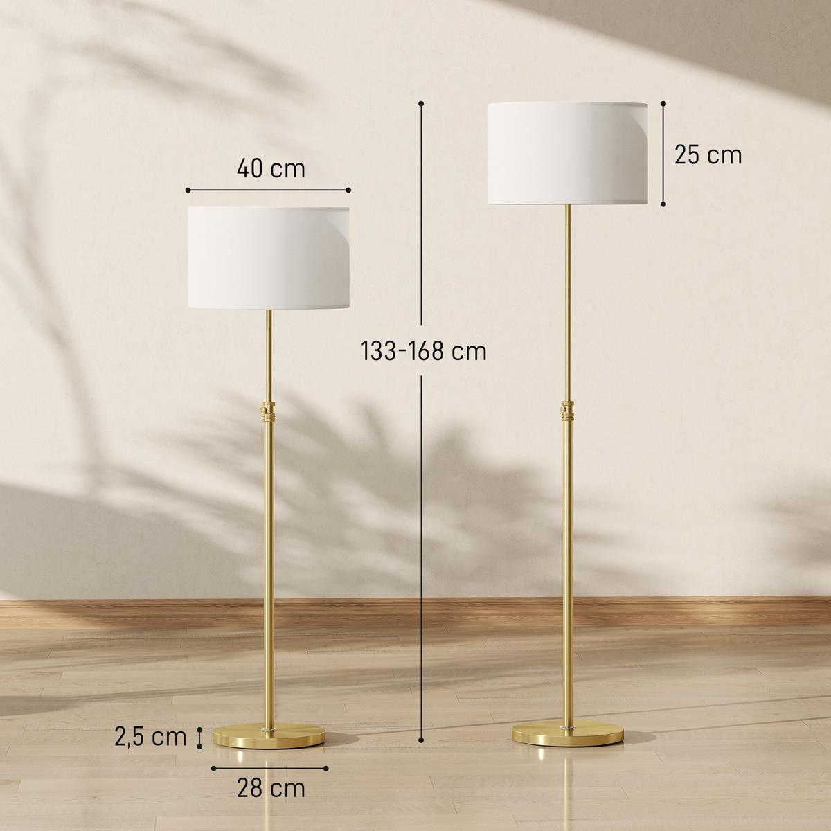 STEHLAMPE dimmbar mit Leinen-Lampenschirm Gold - Goldfarben, Metall (40/40/168cm) - HOMCOM