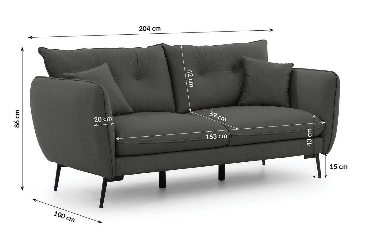 3-SITZER-SOFA Nordloft Dunkelgrau Samt - Dunkelgrau/Schwarz, Holz/Textil (204/86/100cm) - S-Style Möbel
