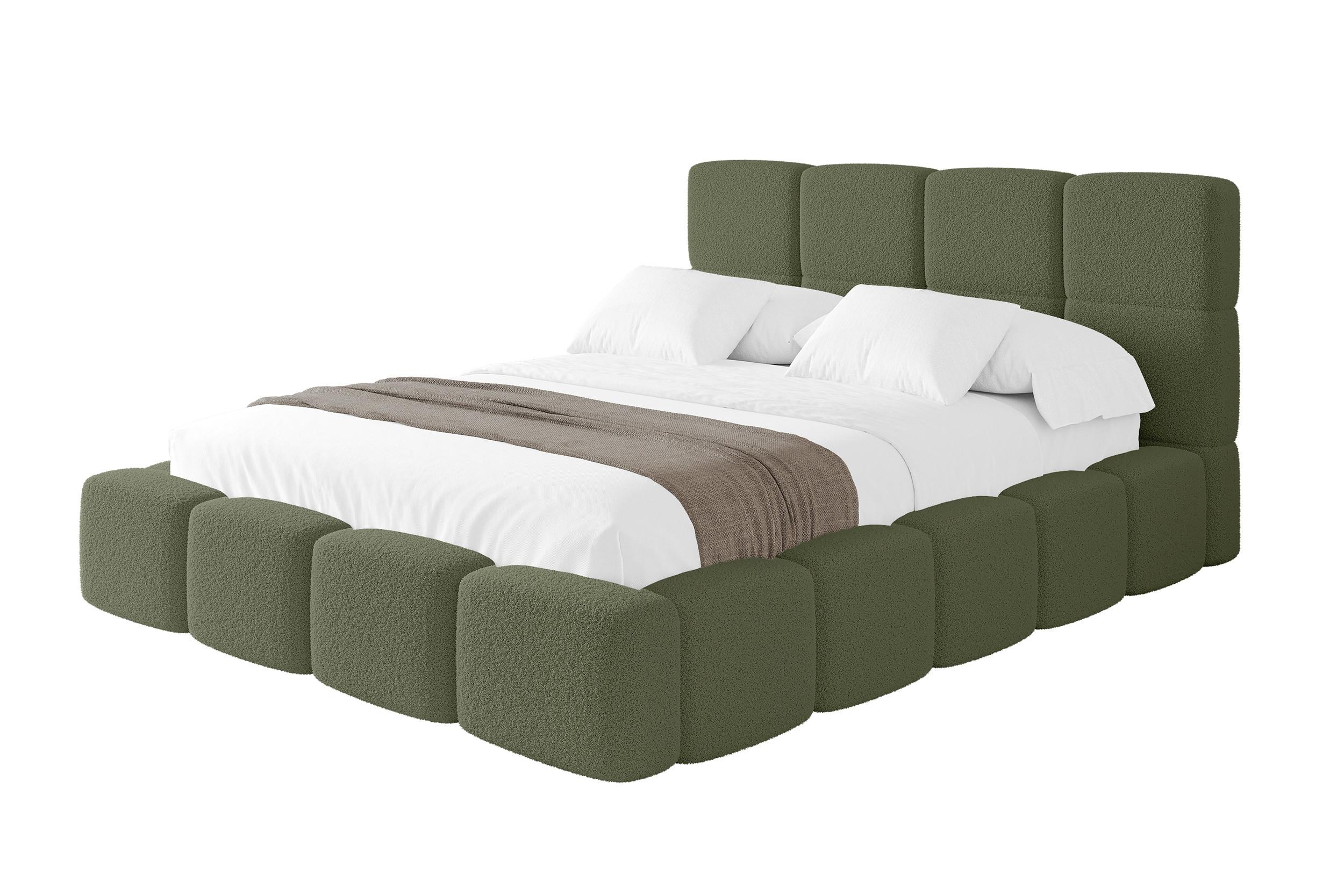 POLSTERBETT mit Bettkasten und Lattenrost mit Kopfteil, Boxbett ohne Matratze, mit Stauraum - NATA 160x200 Grün - Grün, Holzwerkstoff/Textil (160/200cm) - ALTDECOR