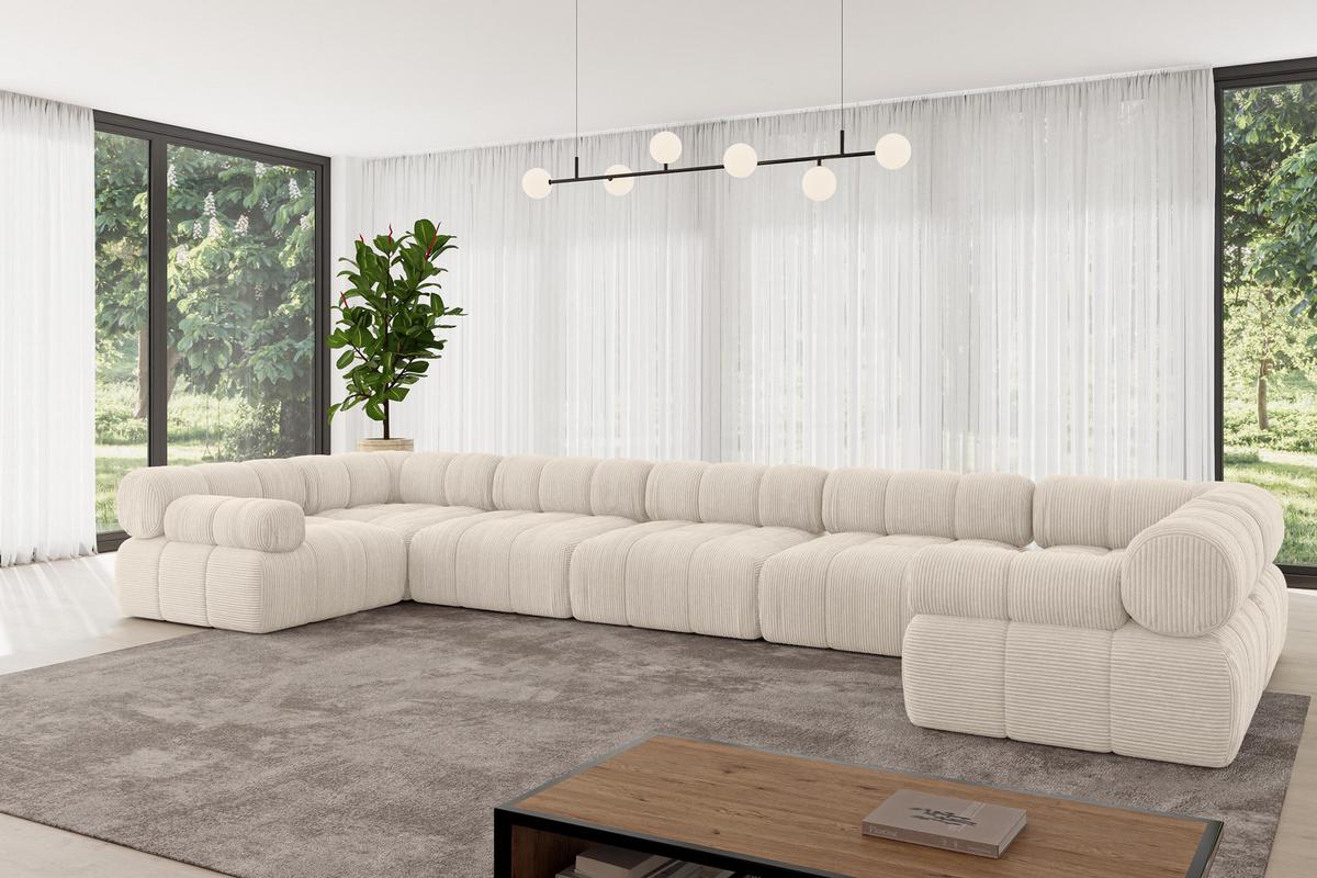 WOHNLANDSCHAFT modulares Sofa Birno-U3 - 475x190x70 cm Beige Cord - Beige, Holzwerkstoff/Textil (475/70/190cm) - ALTDECOR