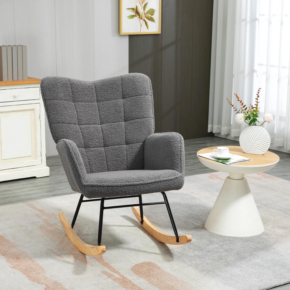 SCHAUKELSTUHL Sessel Relaxsessel bis 120 kg, Polyester, Grau 92x71x101cm - Dunkelgrau/Naturfarben, Buchenholz/Textil (98/101/71cm) - HOMCOM