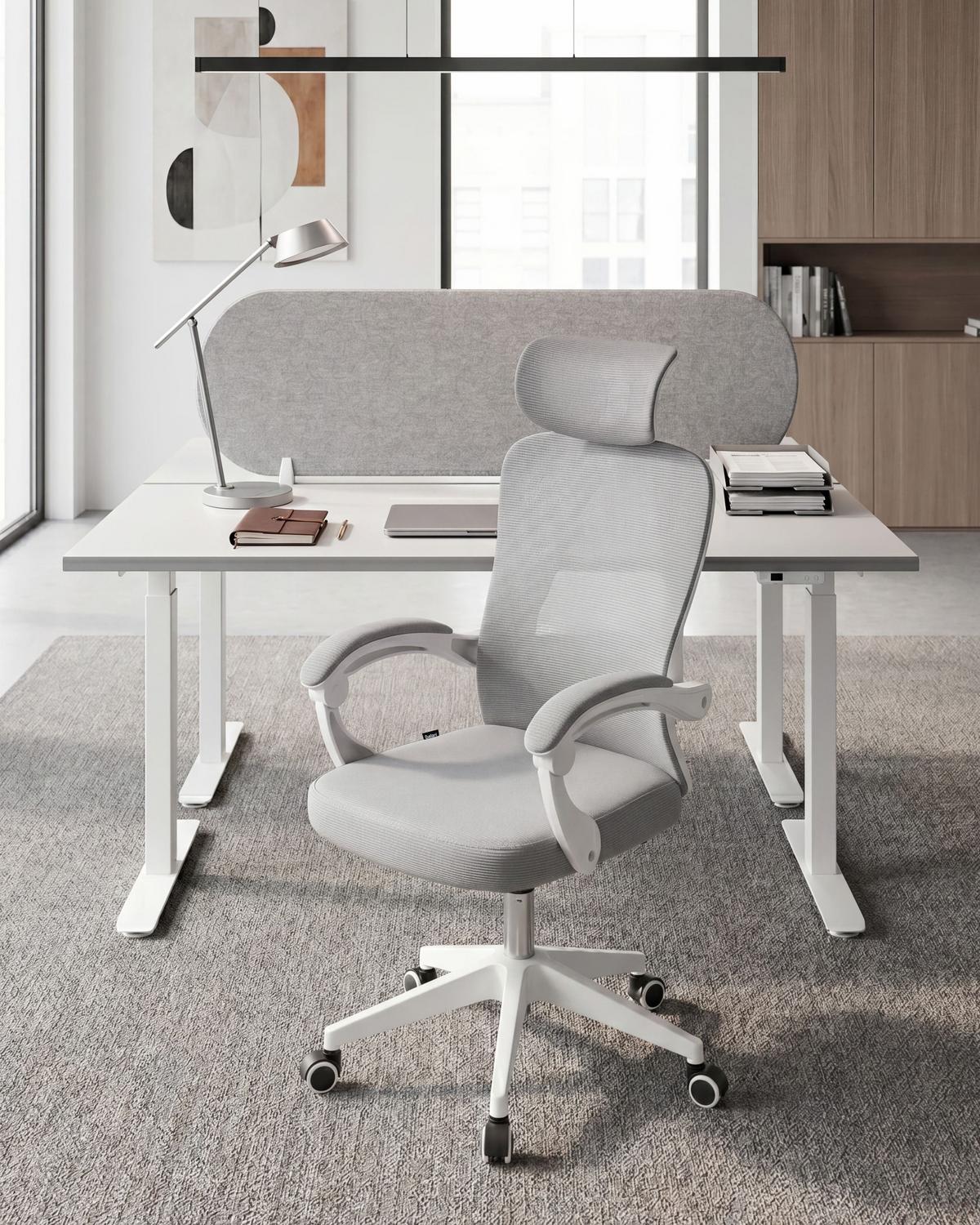 BÜROSTUHL Hellgrau Seranev - Weiß/Grau, Textil (60/115/60cm) - Beliani