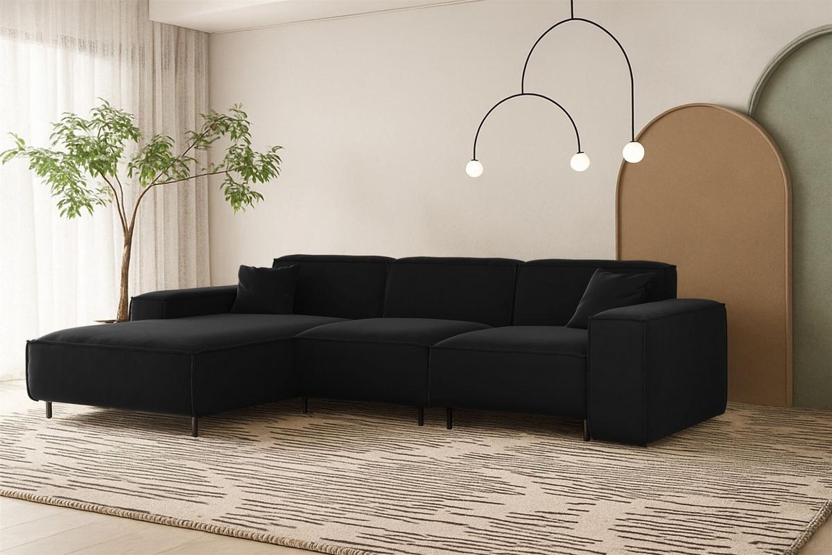 ECKSOFA Gloria In Tiffani - Schwarz, Holzwerkstoff/Textil (165/266cm) - Fun Möbel