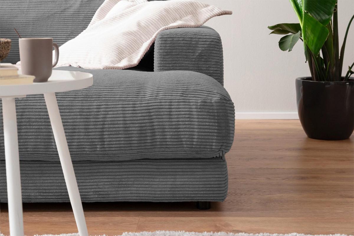 BIG SOFA XL MIT TABLETT MADELINE Grau Cord - Schwarz/Grau, Kunststoff/Textil (290/85/190cm) - KAWOLA
