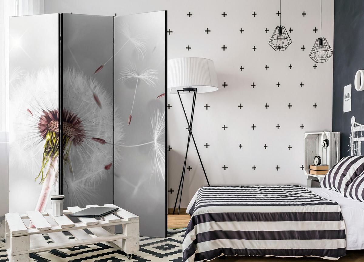 PARAVENT Akustik 3-tlg 135x172 cm Pusteblume Natur - Grau, Holz/Textil (135/172/3cm) - Muralo