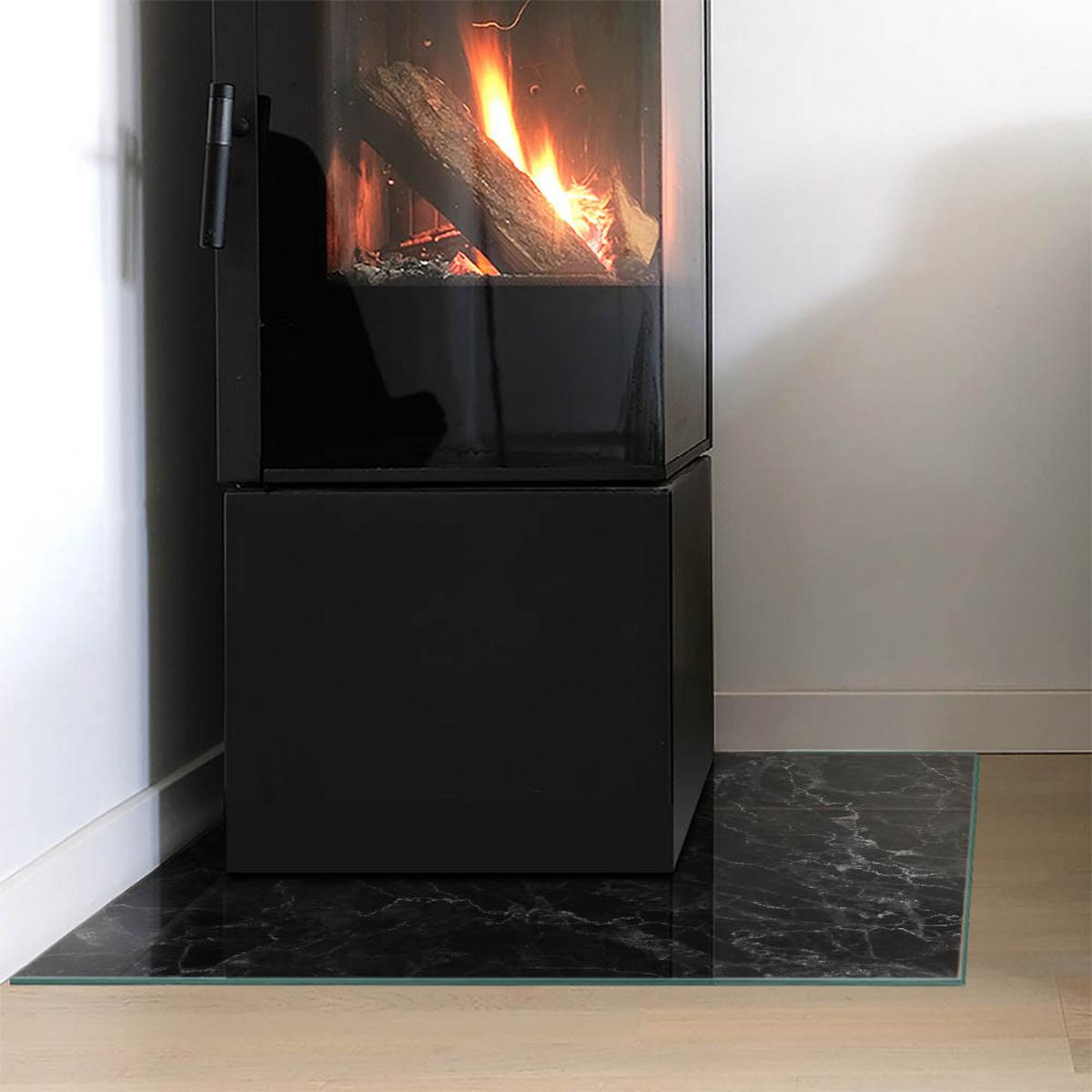 GLASPLATTE für Kamin 60x60 cm - Schwarz, Glas (60/60/0.4cm) - TULUP
