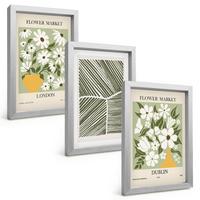 BILDER SET 3er Set - 20x30 cm Silberner Rahmen - Blumenmuster London Dublin - Silberfarben, Kunststoff (20/30cm) - TULUP