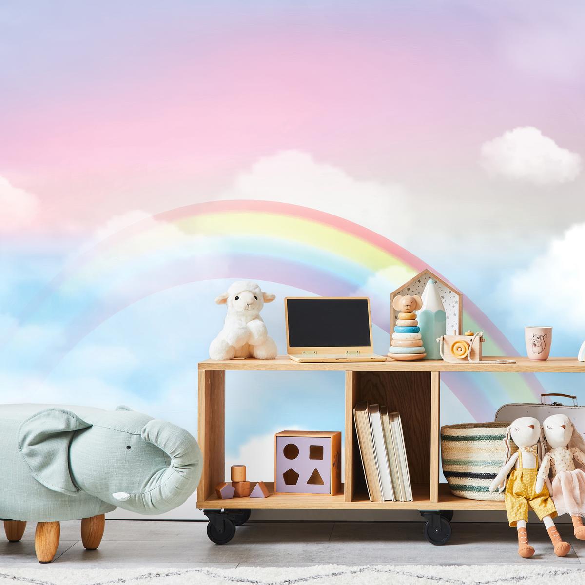 FOTOTAPETE für Schlafzimmer Regenbogen Rosa Himmel Wolken 150x105 - Blau/Gelb, Papier (150/105cm) - Muralo