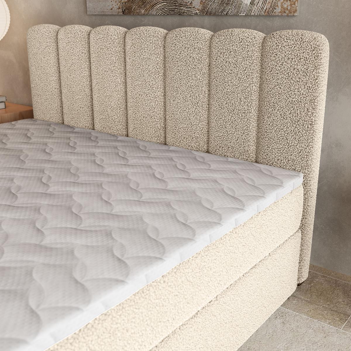 BOXBETT SOLIA 180x200 cm mit Matratze und Topper, H2+H3 - Creme - Creme, Holz (180/200cm) - MASSENO